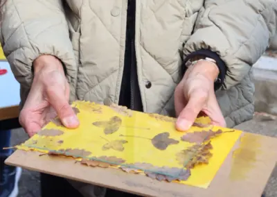 Làmina estampada amb cúrcuma amb flors premsades