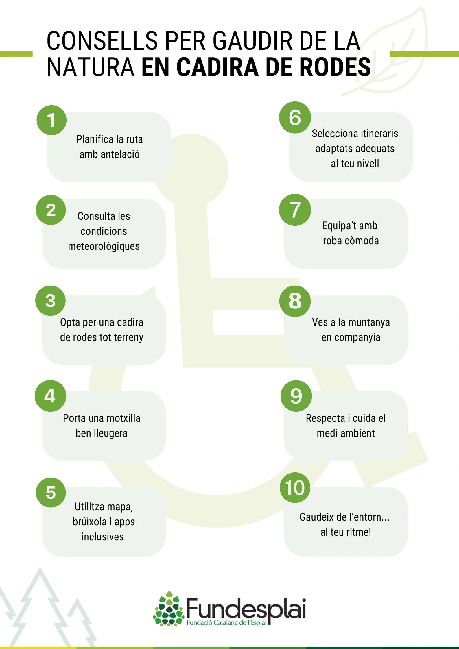 Infografía con consejos para disfrutar de la naturaleza en silla de ruedas