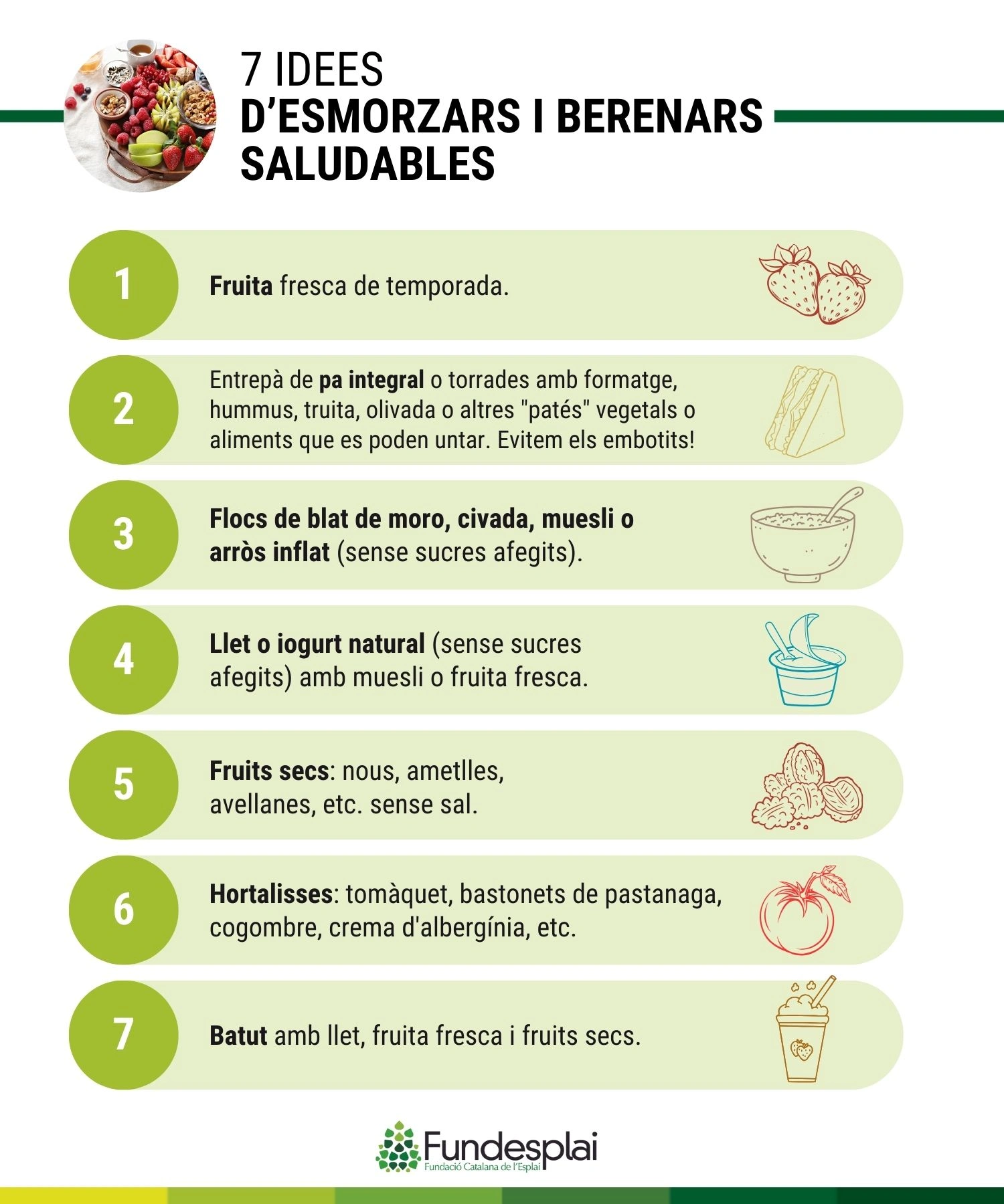 Infografia Fundesplai: "7 idees d'esmorzars i berenars saludables"