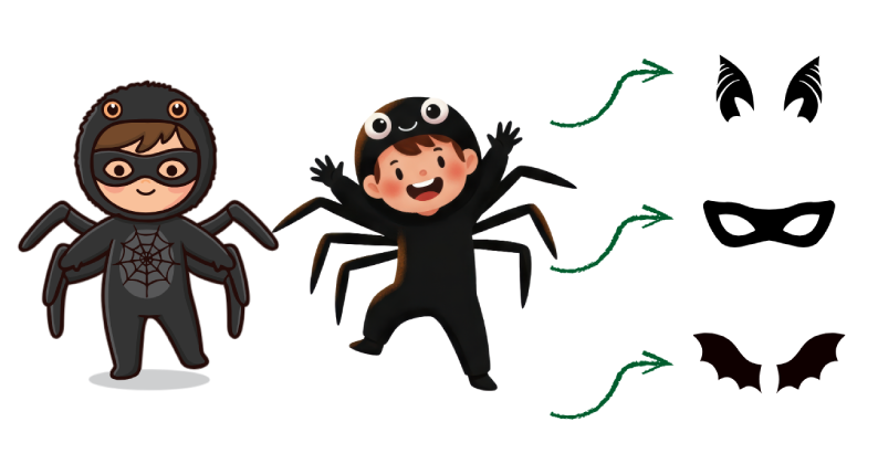 Transformación de un disfraz de araña en uno de un murciélago por carnaval