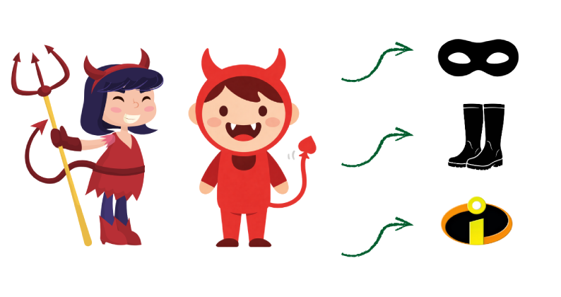 Transformación de un disfraz de demonio a en uno de los increíbles por carnaval