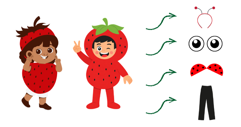 Transformación de un disfraz de fresa en una mariquita por carnaval